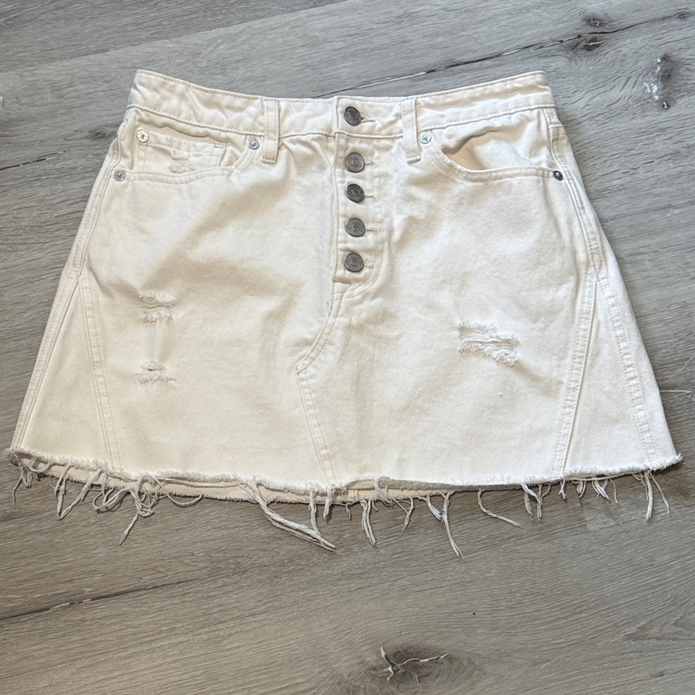We The Free Cream Denim Skirt‎ with Frayed Hem